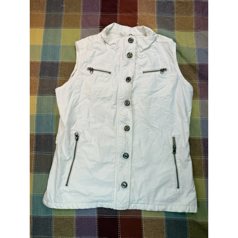 Cabelas Utility Vest Womens Small White Safari Fishing Lightweight‎ Zip Snap
